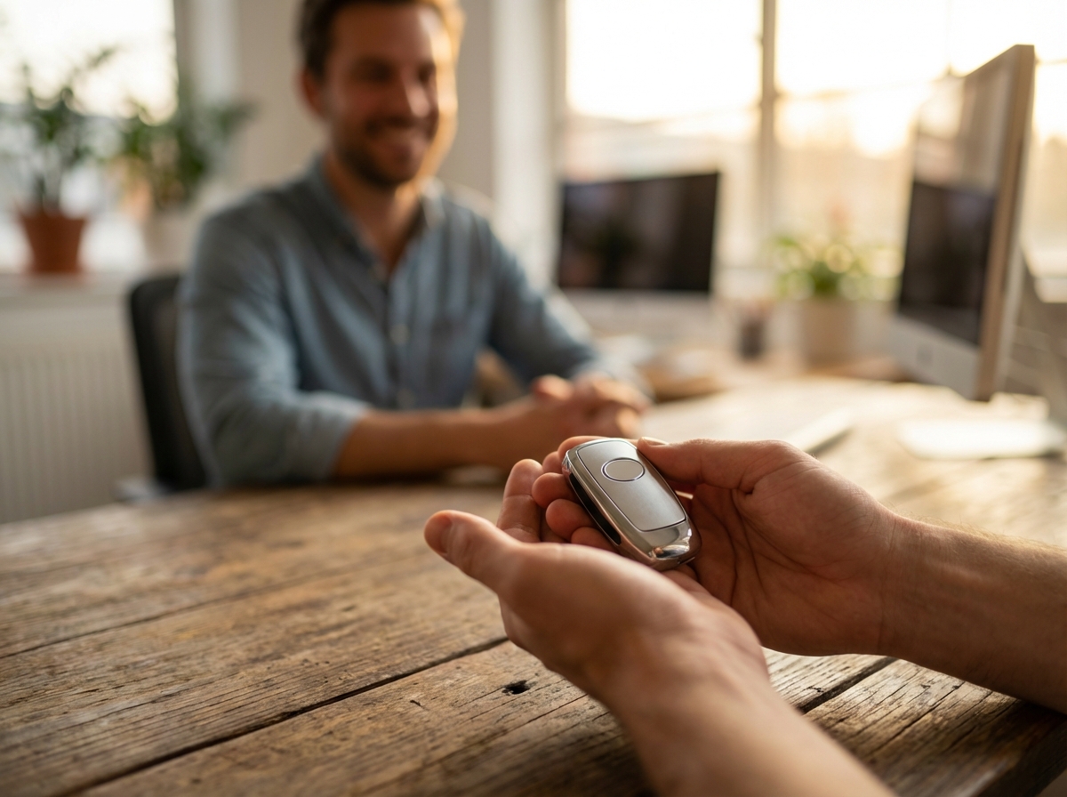 Ein neuer Autoschlüssel liegt griffbereit auf einem Schreibtisch